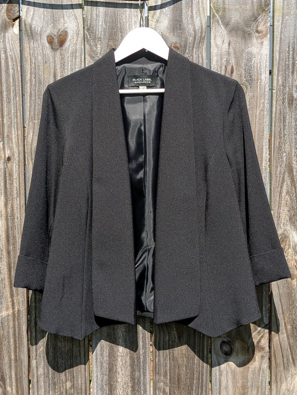 Black Label By Evan Picone Black Blazer Sz 12 Buttonless Open Front